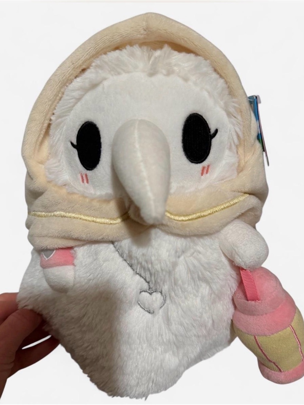 Dr. Plague Plush White Bird Hooded Stuffed Toy with Pink Lantern